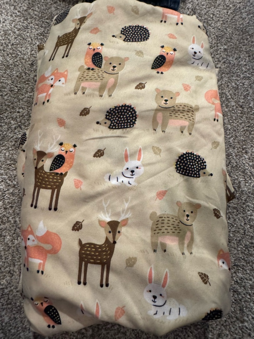 Woodland Animal Beige Fleece Blanket - Fox, Deer, Bunny